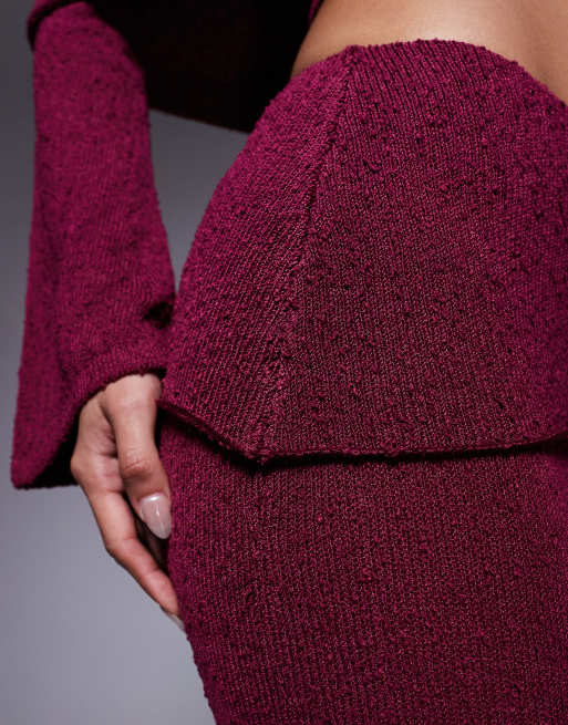 Wander Doll exclusive Yasmin boucle knit dramatic foldover maxi skirt in cherry (Part of a set), 5 of 5