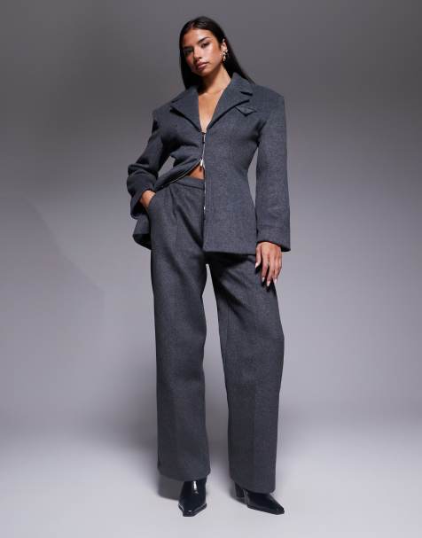 Wander Doll Hansa wool blend tailored wide leg pants in charcoal (Part of a set) - view 1