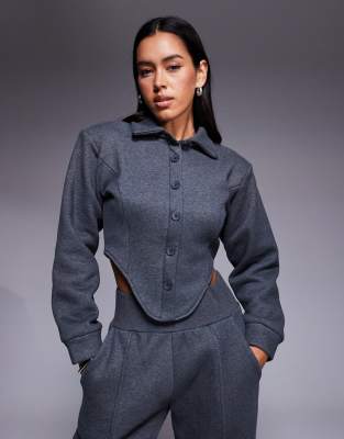 Wander Doll - Hattie - Elegante Hemdbluse in Anthrazit mit Korsettdetail und Kragen, Kombiteil-Grau