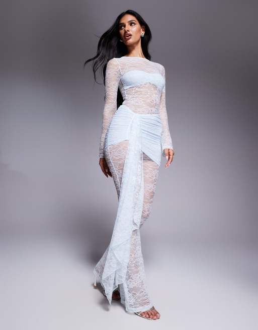 Wander Doll Jamie lace drape detail jumpsuit in light blue