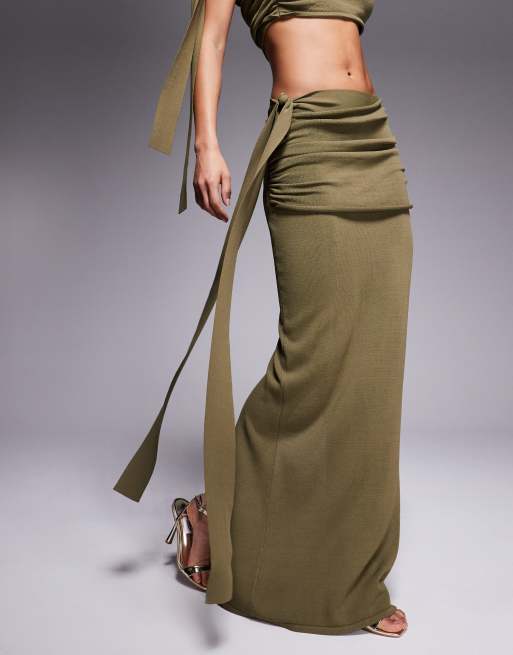 Wander Doll - Lois - Gonna lunga in maglina kaki con drappeggio in coordinato, 2 di 5