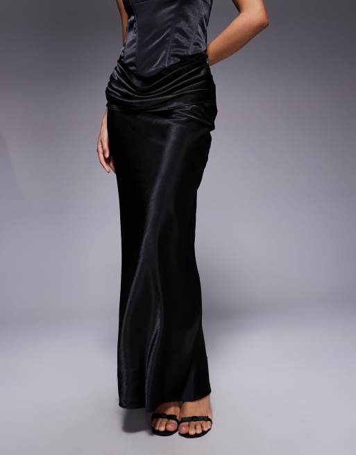 Wander Doll Luna satin drape waist maxi skirt in black (Part of a set), 2 of 5