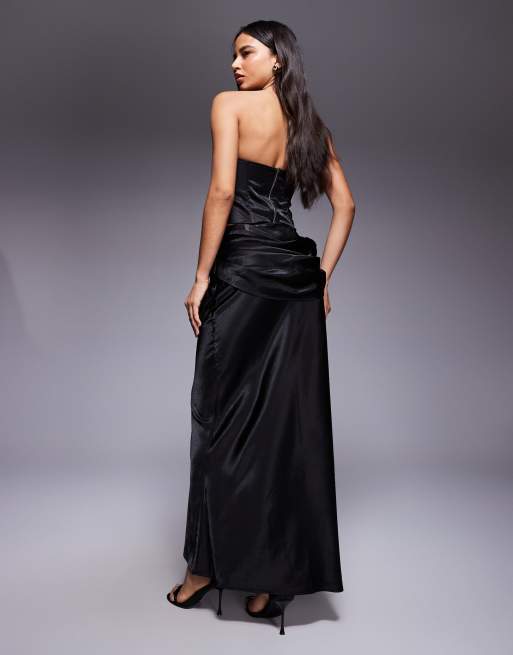 Wander Doll Luna satin drape waist maxi skirt in black (Part of a set), 4 of 5
