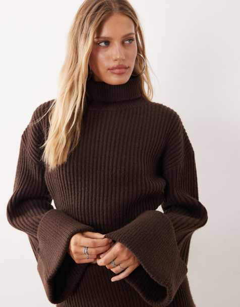 Wander Doll Mabel wool-look roll neck wide sleeve jumper in chocolate (Part of a set) - view 1