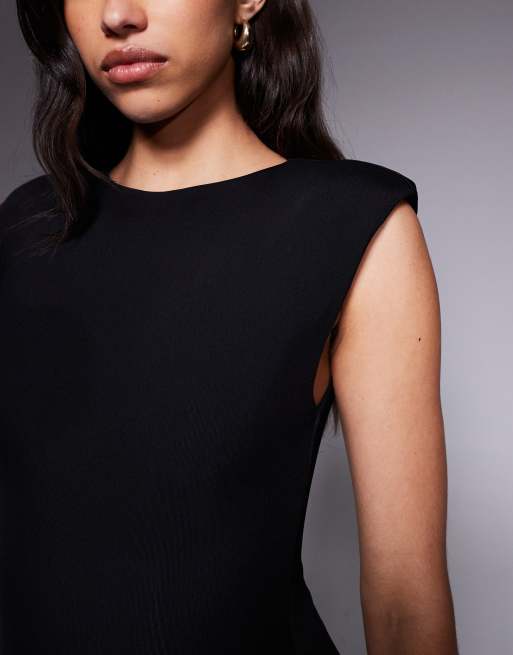 Wander Doll – Naomi – Svart, formande, ärmlös bodycon-klänning i maxilängd med axelvaddar, 2 av 4