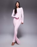 [Wanderdoll] Wander Doll Nara second skin slinky drape front maxi skirt in pink (Part of a set) S PINK