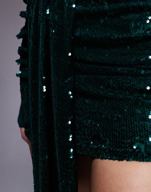 Wander Doll Nara sequin drape sash detail mini skirt in emerald (Part of a set), 4 of 5