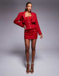 [Wanderdoll] Wander Doll Noel boucle gold button pocket detail mini skirt in red (part of a set) XS RED