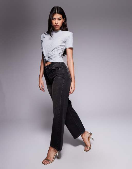Wander Doll – So Basic – T-Shirt mit hohem Baumwollanteil in Grau mit Knoten vorne und Schulterpolstern, 4 von 4
