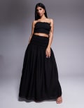[Wanderdoll] Wander Doll Soulie linen-look ruffle trim tie detail shirred bandeau top in black (Part of a set) XS BLACK