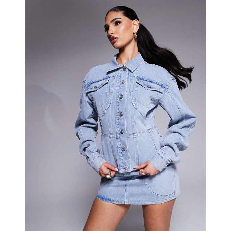 Wanderdoll Alix cinched waist seam detail denim jacket co-ord in