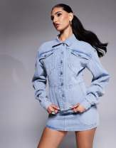 Denim Blue Stitched Denim Jacket & Skirt LLA0320