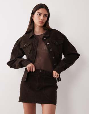 Wanderdoll Alix denim seam detail mini skirt co-ord in mocha