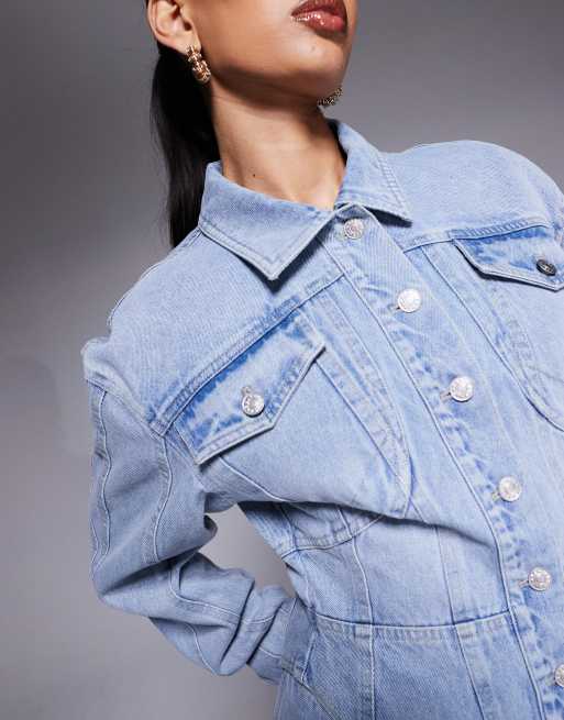 Wanderdoll – Alix – Jeansjacke in hellblauer Waschung mit betonter Taille und Ziernaht, Kombiteil, 4 von 4