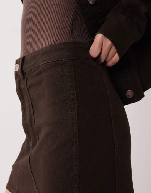 Wanderdoll - Alix - Minigonna in denim color caffellatte con cuciture in coordinato, 3 di 5