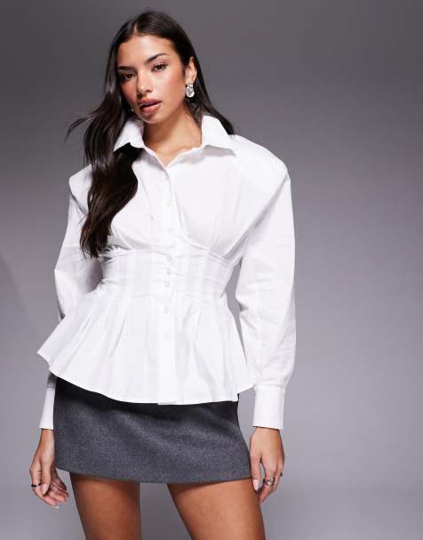 Wanderdoll – Andy – Weiße Hemdbluse mit Schulterpolstern, betonter Taille und Knopfleiste - view 1