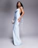 Wanderdoll Aria premium satin cowl neck flower drape detail
