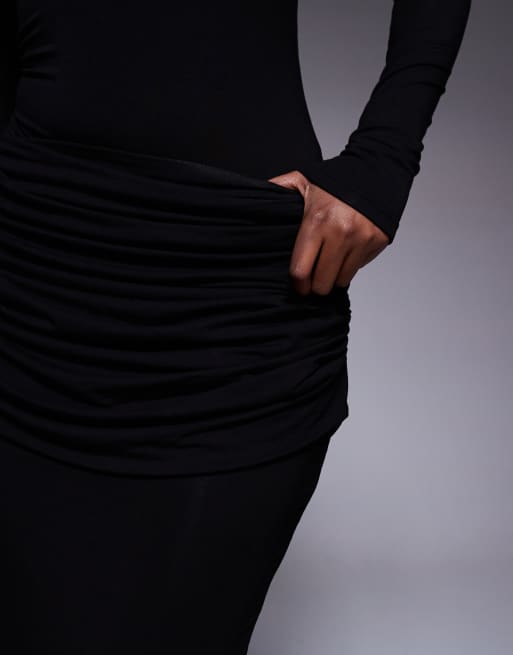Wanderdoll – Ashtin – Dopasowana czarna spódnica maxi z drapowaniem, część zestawu, 2 z 5