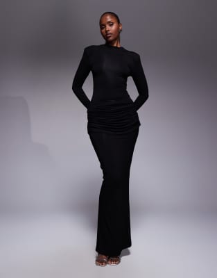 Wanderdoll Wanderdoll Ashtin sculpting second skin drape detail maxi skirt co-ord in black