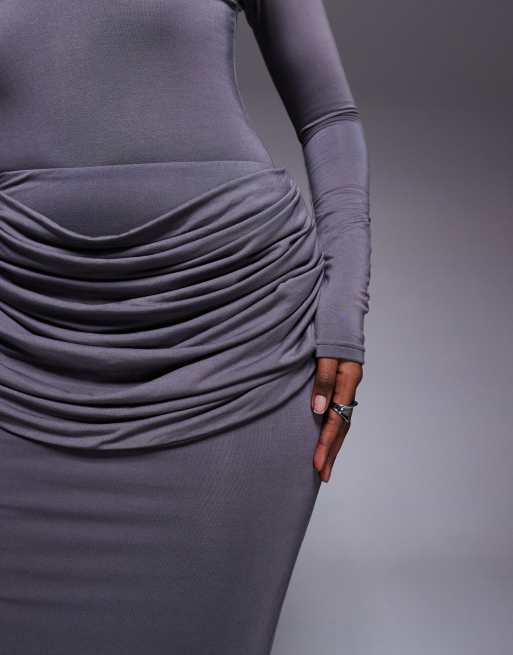 Wanderdoll Ashtin second skin drape detail maxi skirt in grey (part of a set), 2 of 5