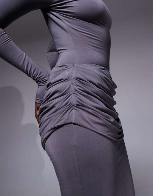 Wanderdoll Ashtin second skin drape detail maxi skirt in grey (part of a set), 3 of 5