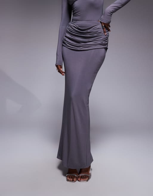 Wanderdoll Ashtin second skin drape detail maxi skirt in grey (part of a set), 5 of 5