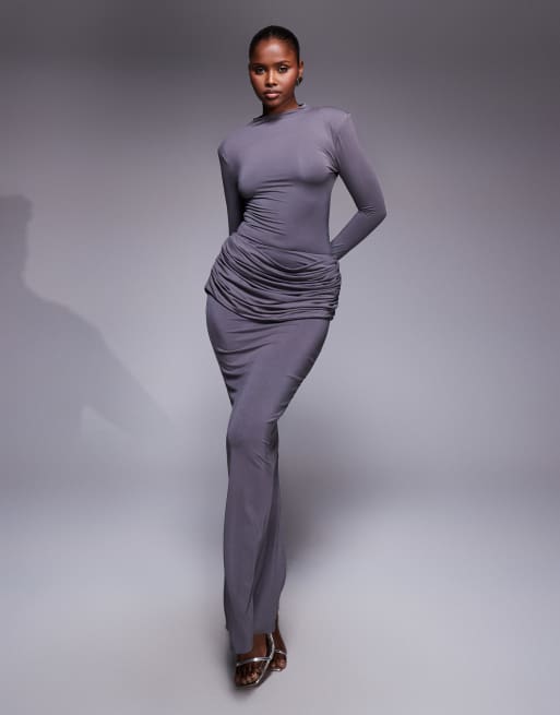 Wanderdoll Ashtin second skin shoulder pads high neck long sleeve bodysuit in gray - part of a set, 3 of 4
