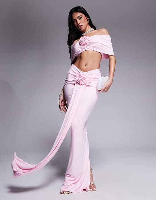 Pink Set Ruched Top with Flowy Skirt Pink Set Ruched Top with Flowy Skirt