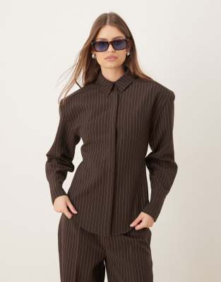 Wanderdoll Blythe Cinch Detail Shirt With Shoulder Pads In Gray