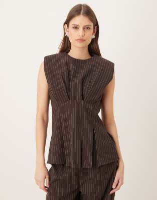 Wanderdoll Blythe Tailored Cinch Waist Peplum Shirt Co-ord In Gray