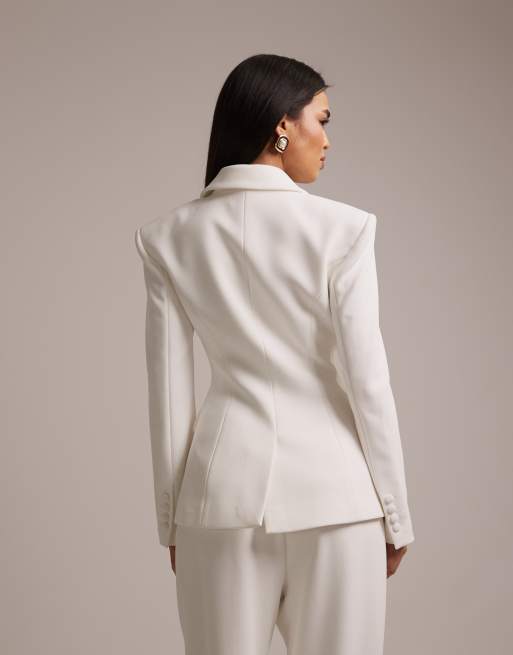 Wanderdoll - Charlotte - Blazer de mariée d'ensemble à revers oversize et taille cintrée - Blanc, 5 de 5