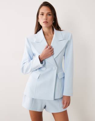 Charlotte - Blazer d'ensemble à revers oversize et taille cintrée - Bleu pastel L