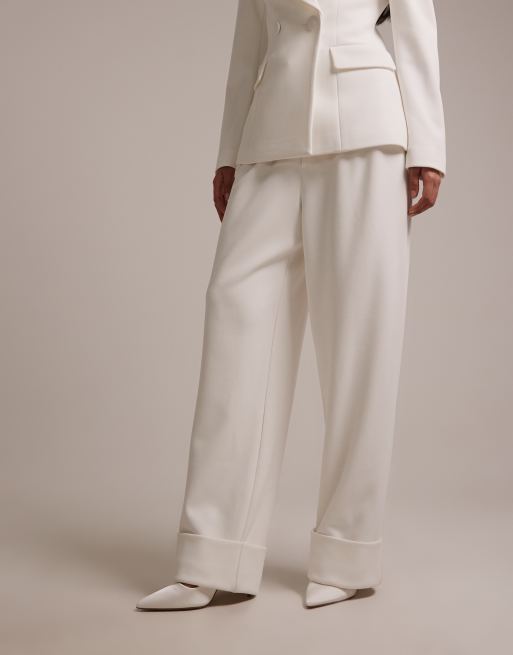 Wanderdoll Charlotte bridal turned up tailored wide leg trousers co-ord in white