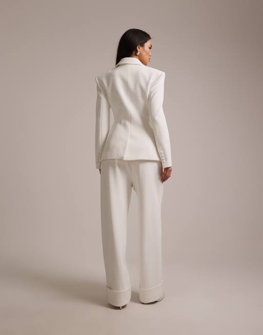 Wanderdoll Charlotte bridal turned up tailored wide leg trousers co-ord in white