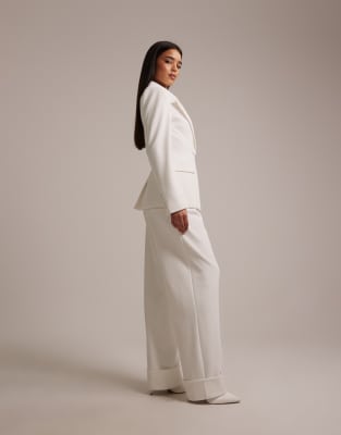 Wanderdoll - Charlotte - Bridal - Elegante Hose in Weiß mit weitem Bein und Umschlag, Kombiteil