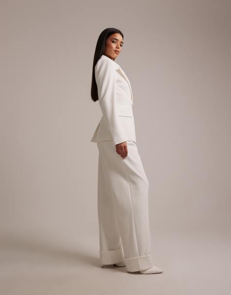 Wanderdoll Charlotte bridal turned up tailored wide leg trousers co-ord in white - view 1
