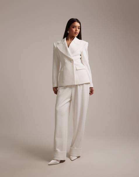 Wanderdoll - Charlotte - Ensemble de mariée avec blazer à revers oversize et taille cintrée et pantalon ample - Blanc - view 1