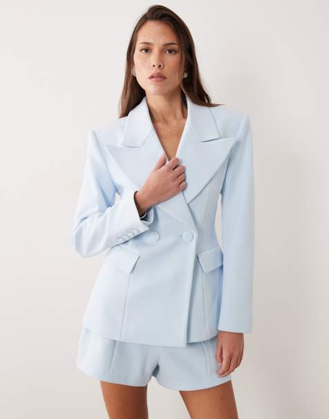 Wanderdoll Charlotte oversized lapel cinch waist blazer in baby blue - part of a set - view 1