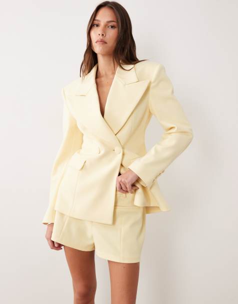 Wanderdoll Charlotte tailored front seam detail shorts co-ord in lemon - view 1