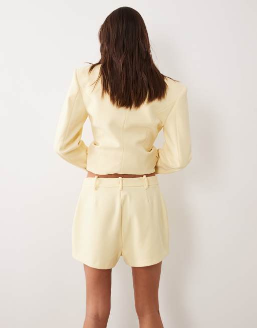 Wanderdoll Charlotte tailored front seam detailing shorts in lemon - part of a set, 4 of 5