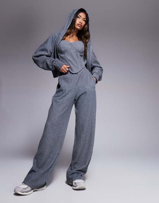 Wanderdoll Constance wide leg sweatpants in charcoal - part of a set
