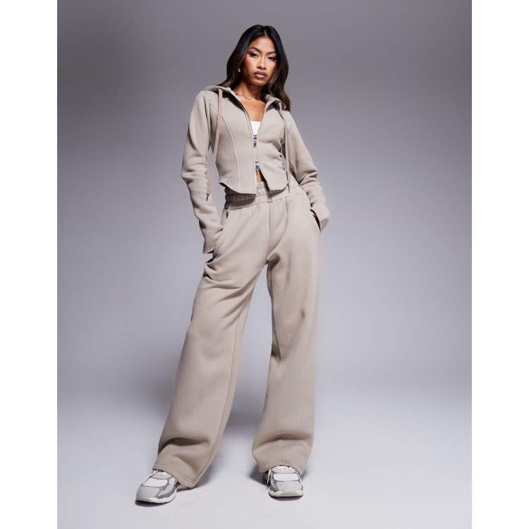 Wanderdoll contour zip up hoodie and sweatpants set in mocha | ASOS