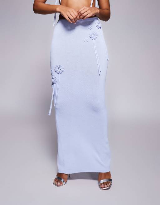 Wanderdoll Delilah knitted corsage detail maxi skirt in baby blue - part of a set