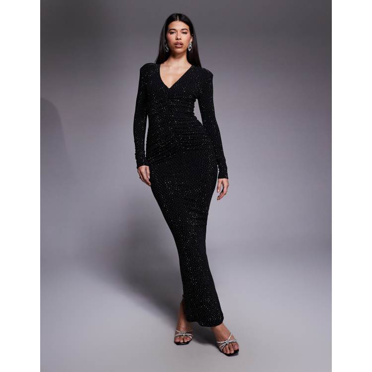 Wanderdoll Drew sculpted rhinestone plunge neck ruched detailing