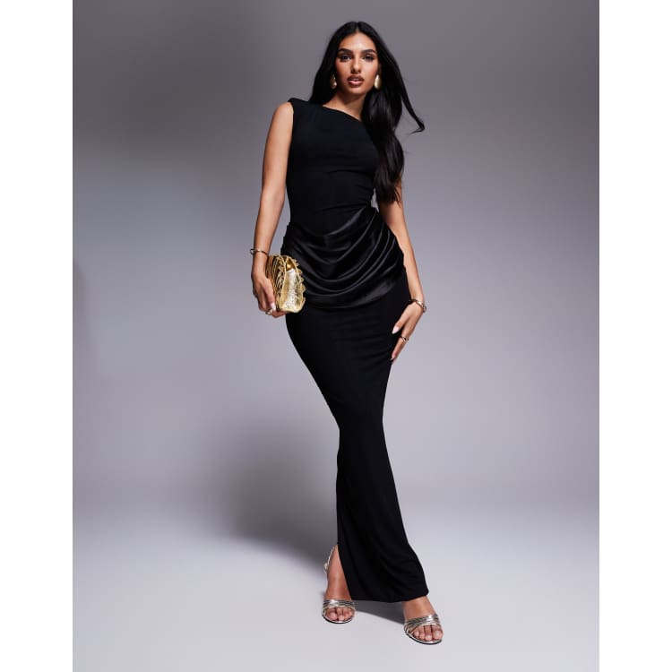 ワンピース ETMON Raglan Slit Detail Dress, Black Bridgette Ruffle Maxi Dress in Black | Arula