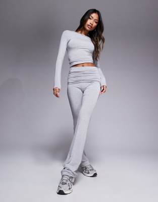 Emma premium jersey fold over flared pants in gray heather - part of a set