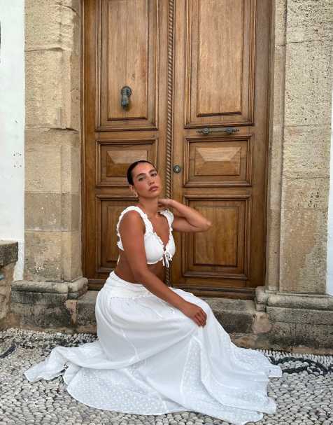 Wanderdoll - Emmy - Jupe longue d'ensemble en broderie anglaise avec taille rabattue - Blanc - view 1