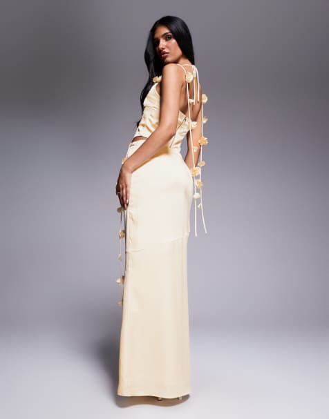 Wanderdoll Esmerelda premium satin drape flower detail halterneck corset top and satin drape detail maxi skirt set - view 1
