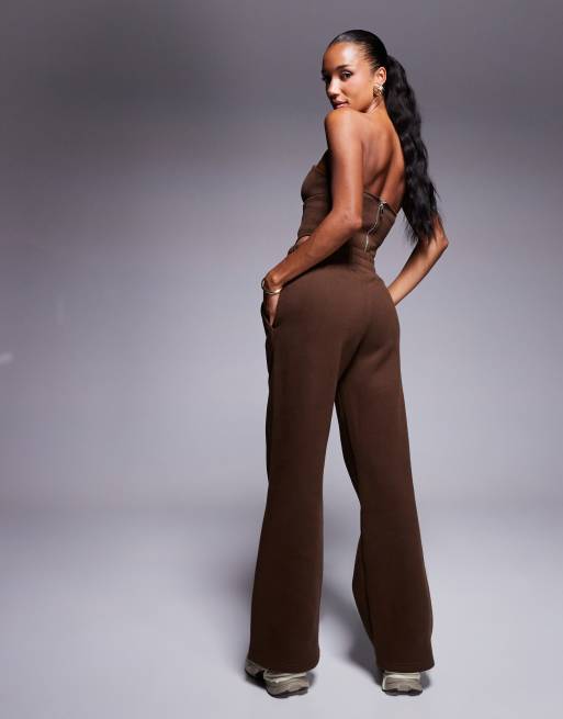Wanderdoll Everyday exclusive fleeceback wide leg sweatpants in chocolate - part of a set , 2 of 5