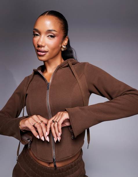 Wanderdoll - Everyday - Felpa stile corsetto con interno felpato, zip e cappuccio color cioccolato in coordinato - view 1